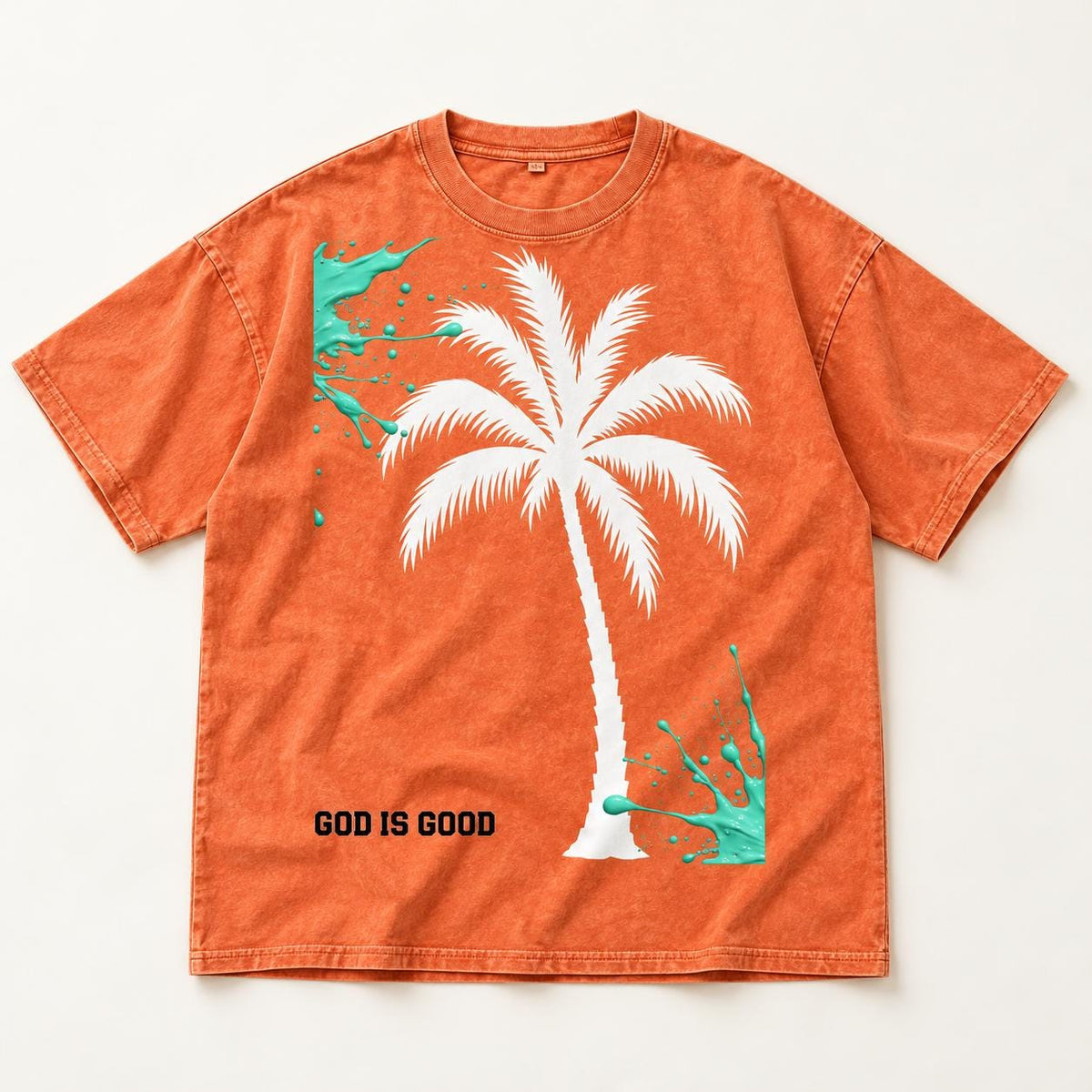 Washed Orange Palm Tree T-Shirt, Oversized Graphic Tee, Faith Statement Print