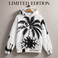 Limited Edition White Palm Tree Hoodie with Black Paint Splatter Drip Print, God Is Good Message