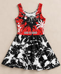 Red Black Palm Tree Skater Dress, Paint Splatter Print, God Is Good Lettering
