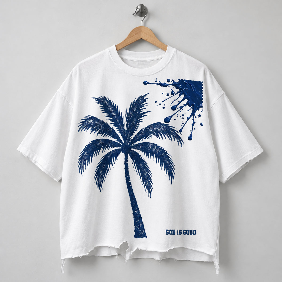 Navy Palm White Tee
