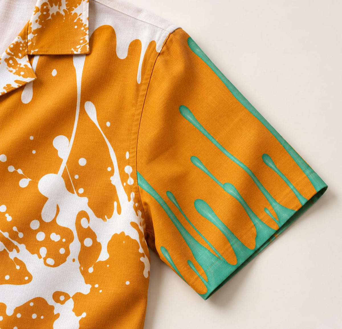 Limited Edition Palm Tree Shirt, Orange Mint Paint Splatter Camp Collar (20 Per Size)