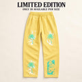Limited Edition Butter Yellow Palm Tree Sweatpants, Mint Paint Splatter Graphic Pants