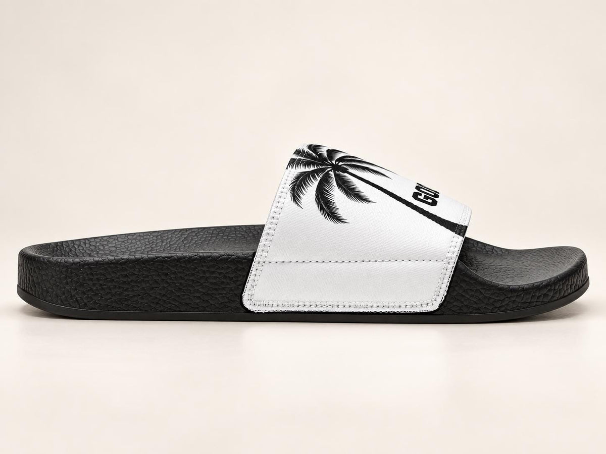 Limited Edition Palm Tree Drip Slides – Black & White Faith Streetwear