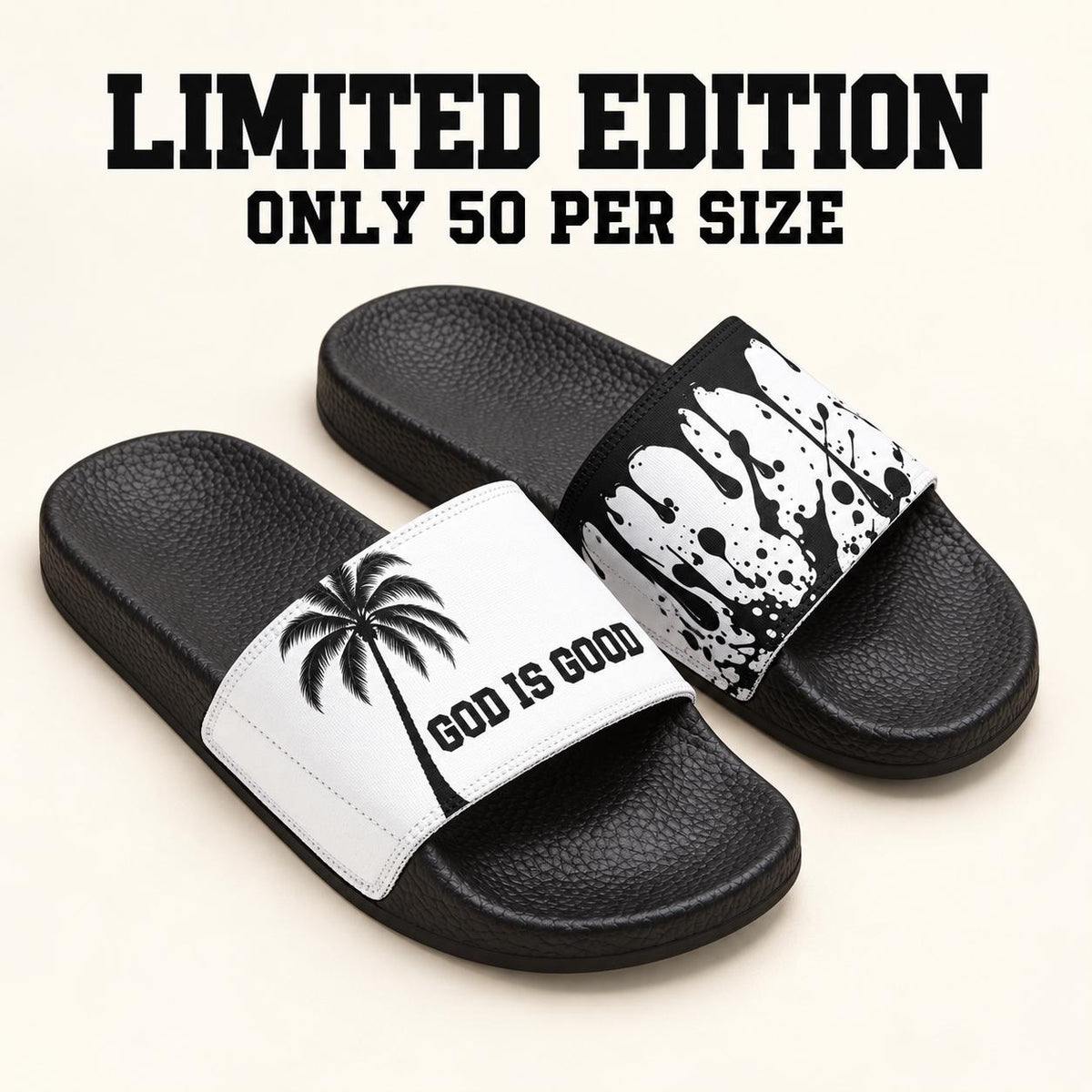 Limited Edition Palm Tree Drip Slides – Black & White Faith Streetwear