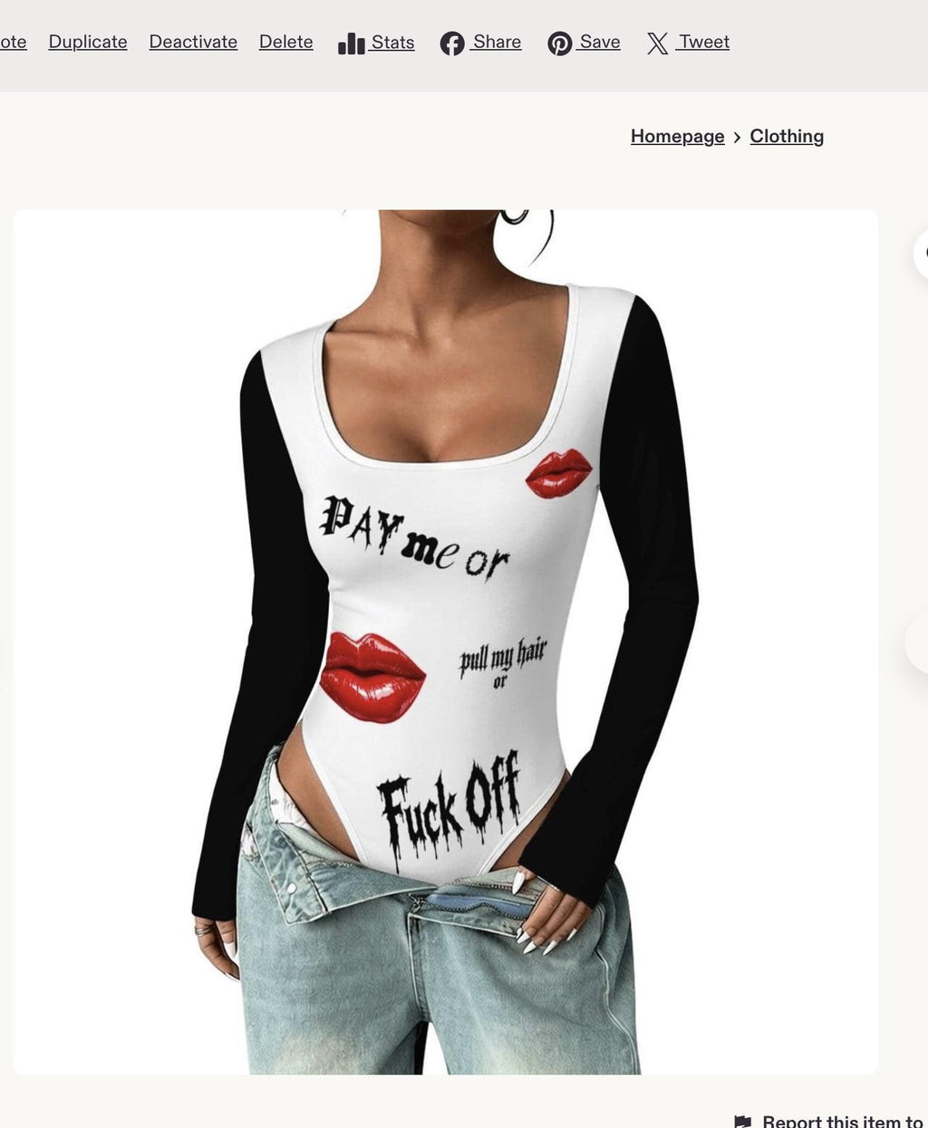 Limited Edition Black White Bodysuit, Red Lips Print, Gothic Long Sleeve (1 of 50)