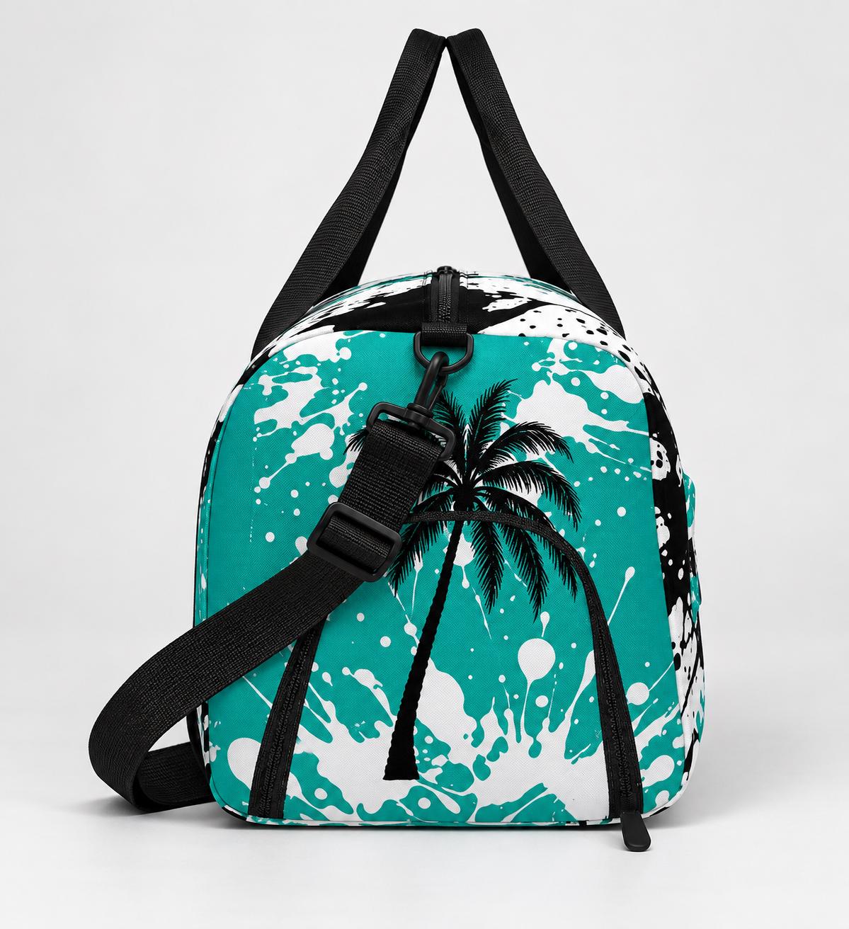 Limited Edition Teal Palm Tree Duffel Bag – Paint Splatter, Faith-Inspired Gym Bag