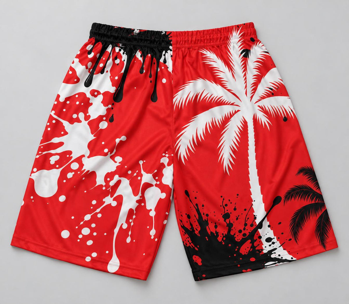 Limited Edition God Is Good Men's Shorts – Red Palm Tree Splatter Design