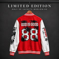 Limited Edition Red Varsity Jacket – God Is Good 88 Palm Tree Graphic (Only 50 Made)