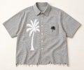 God Is Good Checkered Button-Up Shirt, Palm Tree Graphic, Frayed Hem (Limited Edition)