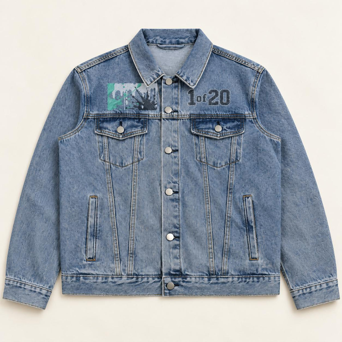 God Is Good Denim Jacket, Washed Blue Trucker Jacket with Palm Tree Graphic - Streetwear