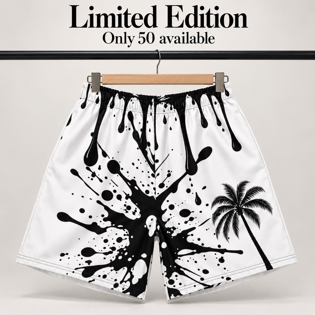Limited Edition Palm Tree Paint Drip Shorts, Monochrome Streetwear (50 Pairs)