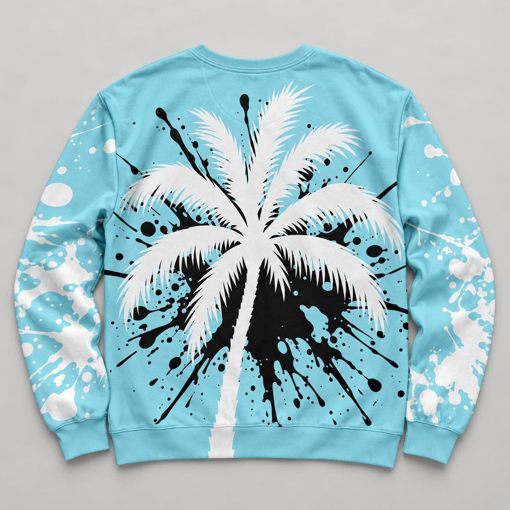 Limited Edition Teal Palm Tree Sweatshirt, White & Black Paint Splatter Crewneck, Only 50 Worldwide