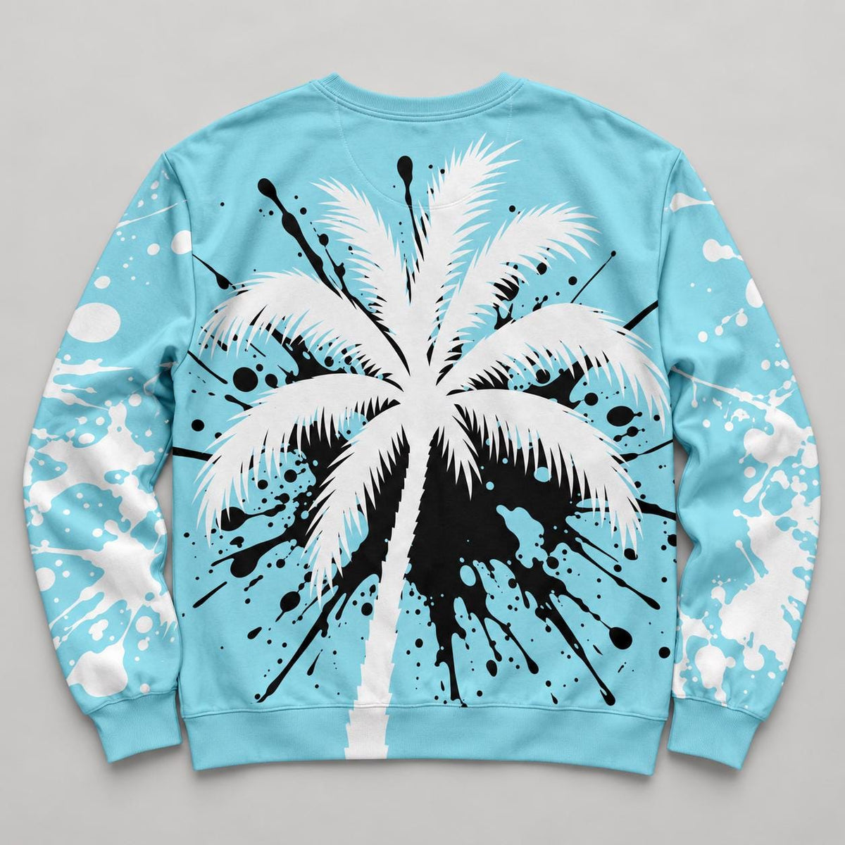 Limited Edition Teal Palm Tree Sweatshirt, White & Black Paint Splatter Crewneck, Only 50 Worldwide