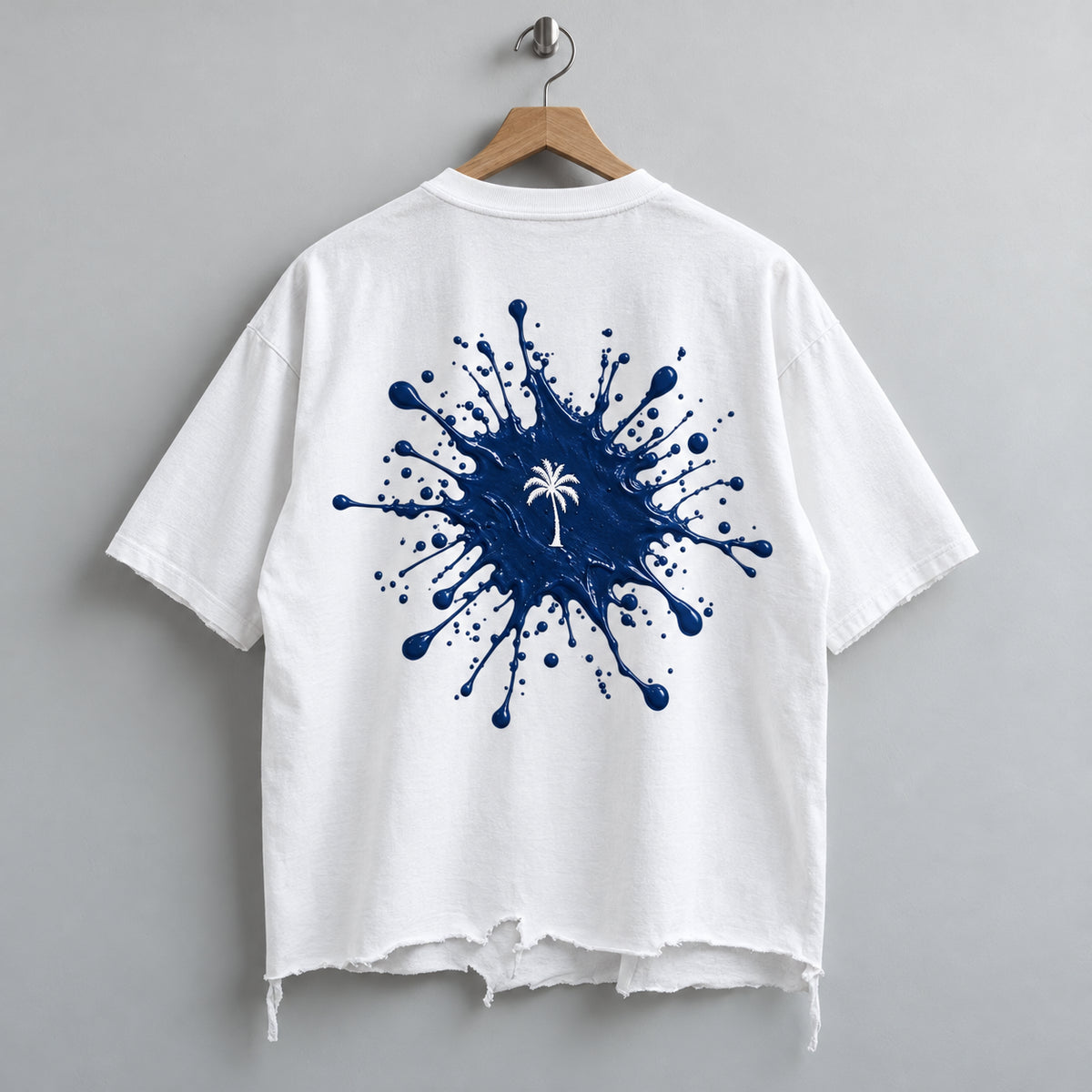 Navy Palm White Tee