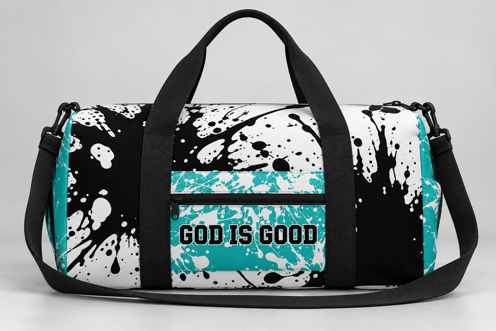 Limited Edition Teal Palm Tree Duffel Bag – Paint Splatter, Faith-Inspired Gym Bag