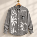 Washed Gray Denim Shirt, Palm Tree Graphics, "God Is Good" Back Design