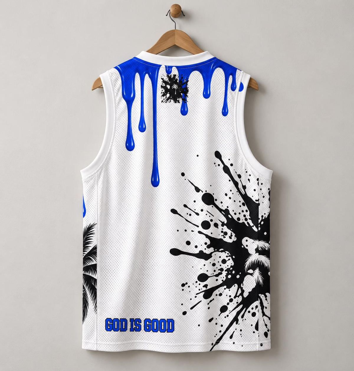 Limited Edition Basketball Jersey, Royal Blue Palm Tree Print, God Is Good (88)