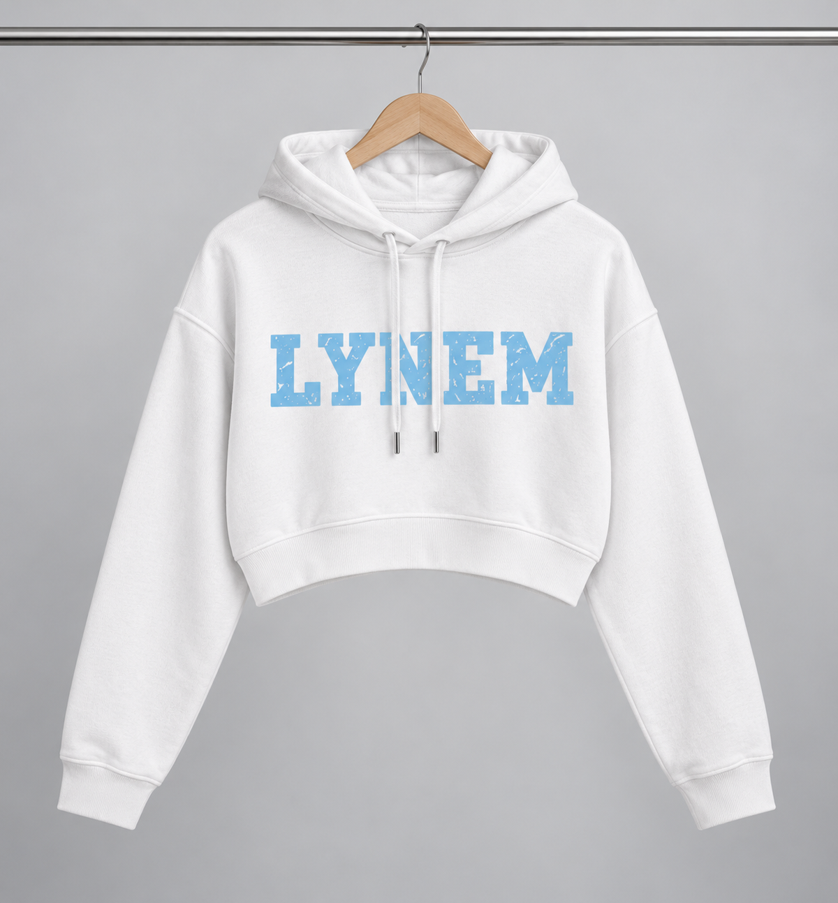 White Lynem Essential Cropped Hoodie / Baby Blue Print
