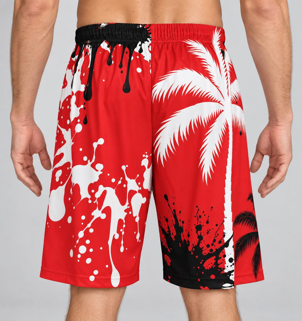 Limited Edition God Is Good Men's Shorts – Red Palm Tree Splatter Design