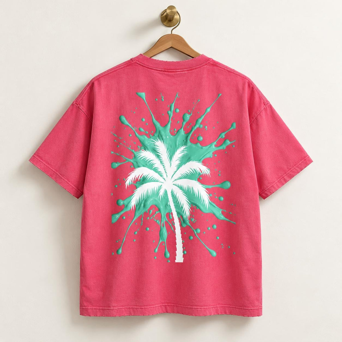 Pink Oversized Palm Tree Tee, Mint Green Drip Graphics, Limited Edition