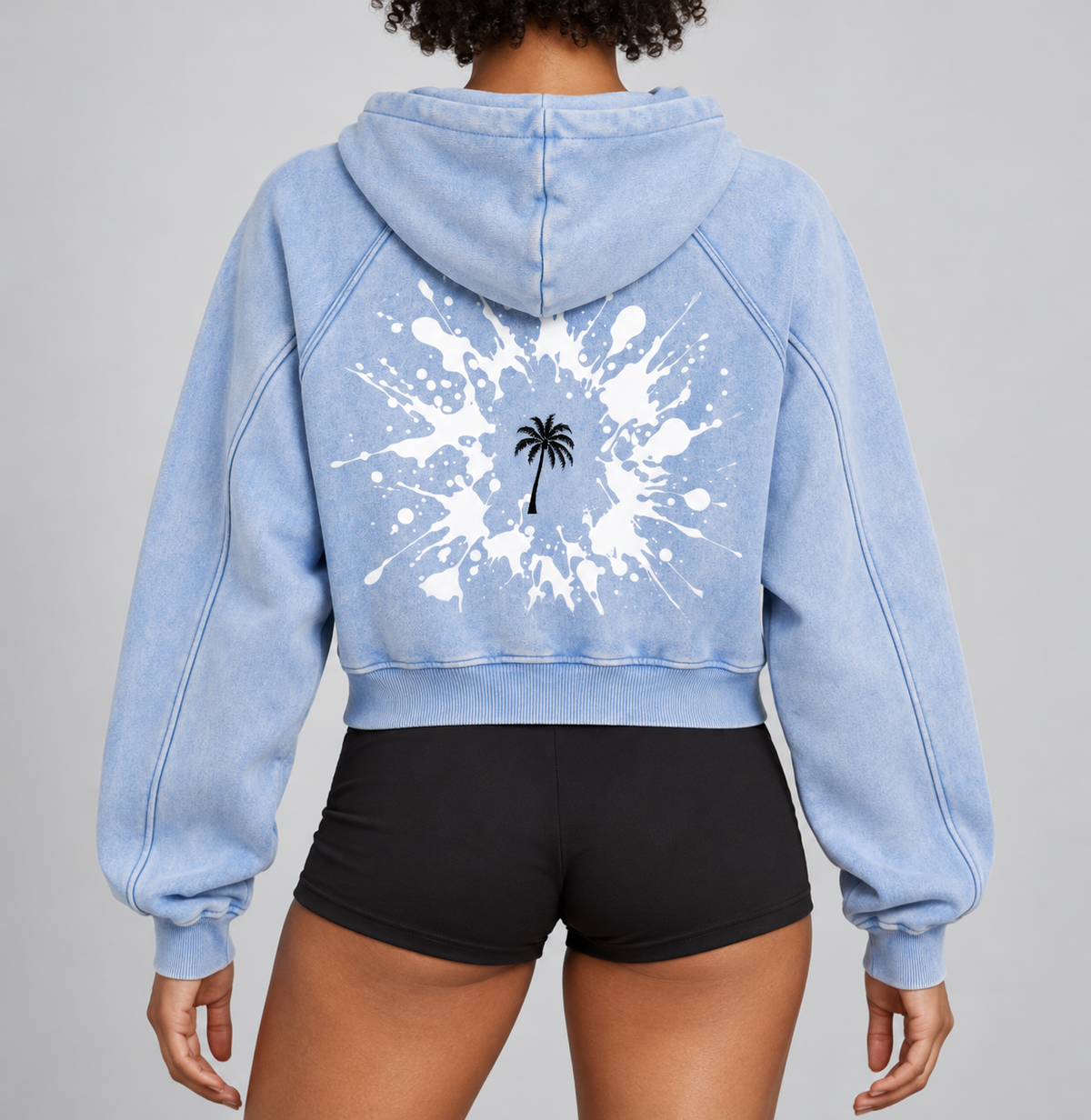 Lynem Snow Washed Cropped Hoodie Pink And Blue