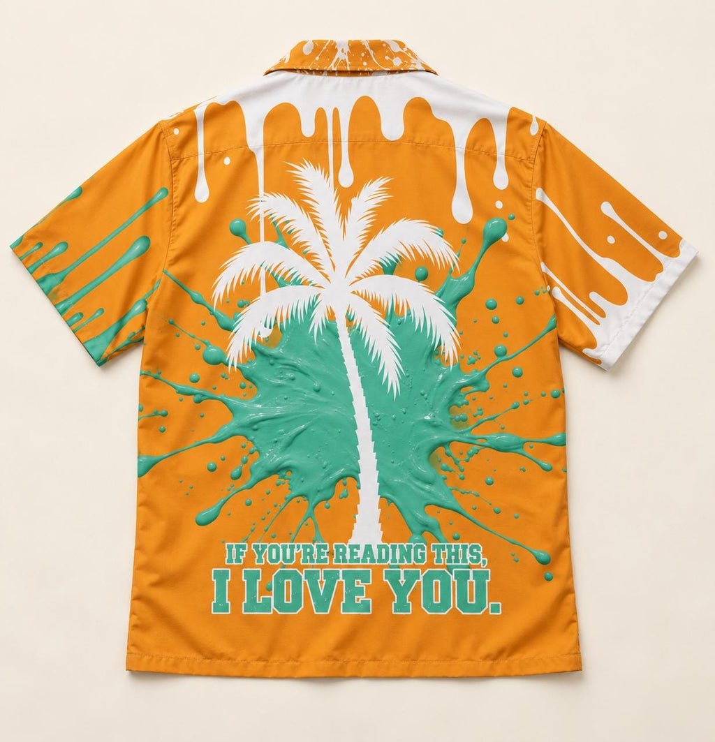 Limited Edition Palm Tree Shirt, Orange Mint Paint Splatter Camp Collar (20 Per Size)