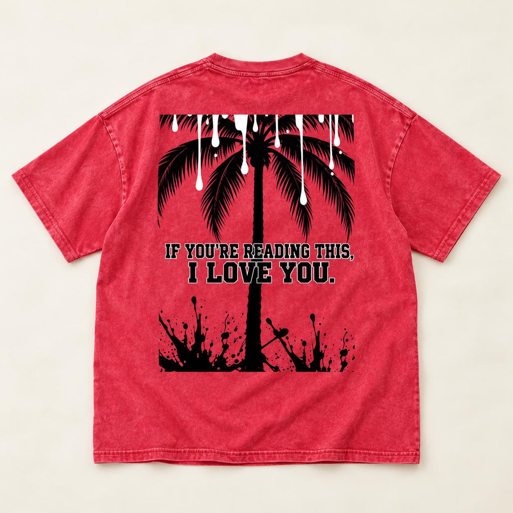 Washed Red Oversized T-Shirt, Palm Tree Graphic, Christian Streetwear (100% Cotton)