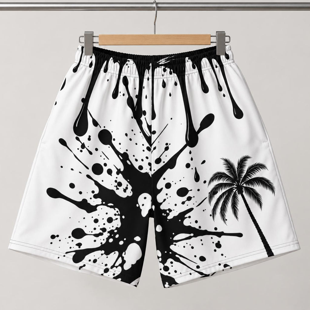 Limited Edition Palm Tree Paint Drip Shorts, Monochrome Streetwear (50 Pairs)