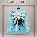 Limited Edition Aqua Palm Tree Bomber Jacket, White Black Splatter Zip-Up (Only 50 Worldwide)