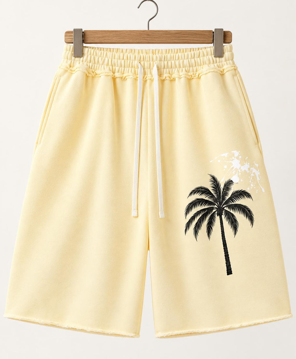 Butter Yellow Palm Tree Sweat Shorts, God Is Good Graphic, Relaxed Fit (Limited Edition)