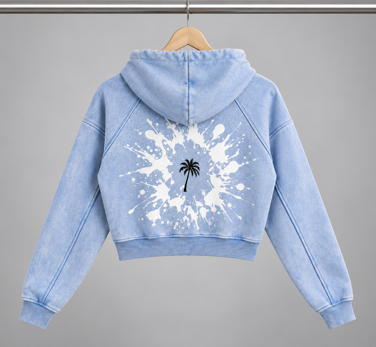 Lynem Snow Washed Cropped Hoodie Pink And Blue