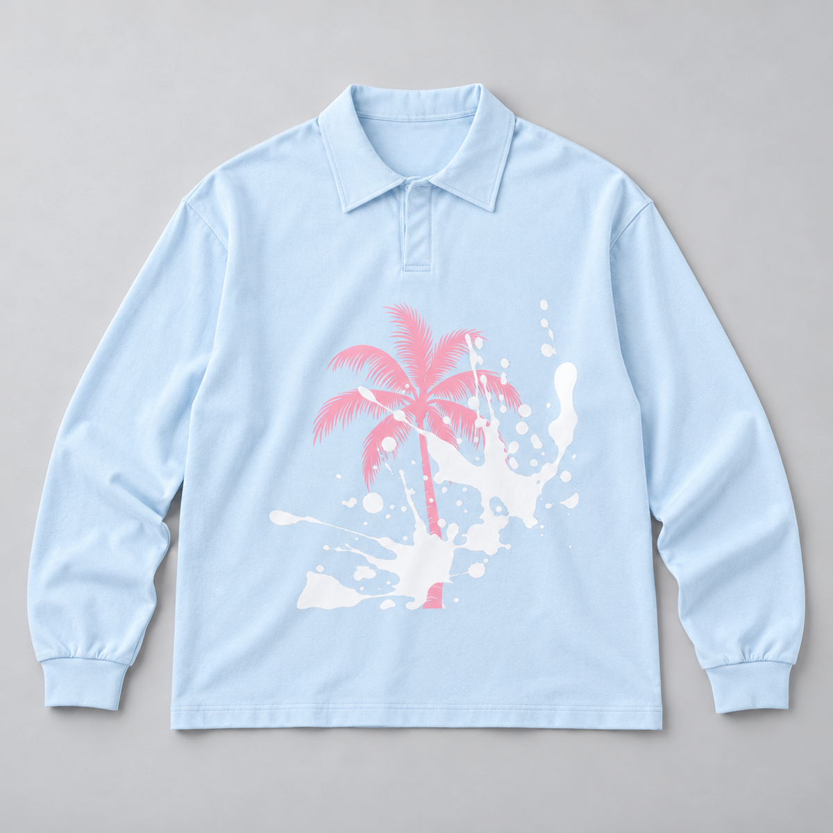 Pink Palm Women's Loose Long Sleeve Polo Shirt